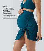 Ultra High Waisted Ruched Asymmetric Hem 2-in-1 Maternity Bikini Bottom Swimsuit — Deep Lagoon — view 1