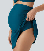 Ultra High Waisted Ruched Asymmetric Hem 2-in-1 Maternity Bikini Bottom Swimsuit — Deep Lagoon — view 5