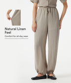 High-waisted Drawstring 2-in-1 Work Linen-Blend Barrel Leg Trousers with Pockets — Island Fossil — view 1