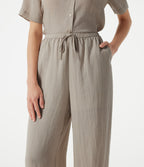 High-waisted Drawstring 2-in-1 Work Linen-Blend Barrel Leg Trousers with Pockets — Island Fossil — view 4