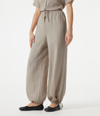 High-waisted Drawstring 2-in-1 Work Linen-Blend Barrel Leg Trousers with Pockets — Island Fossil — view 3