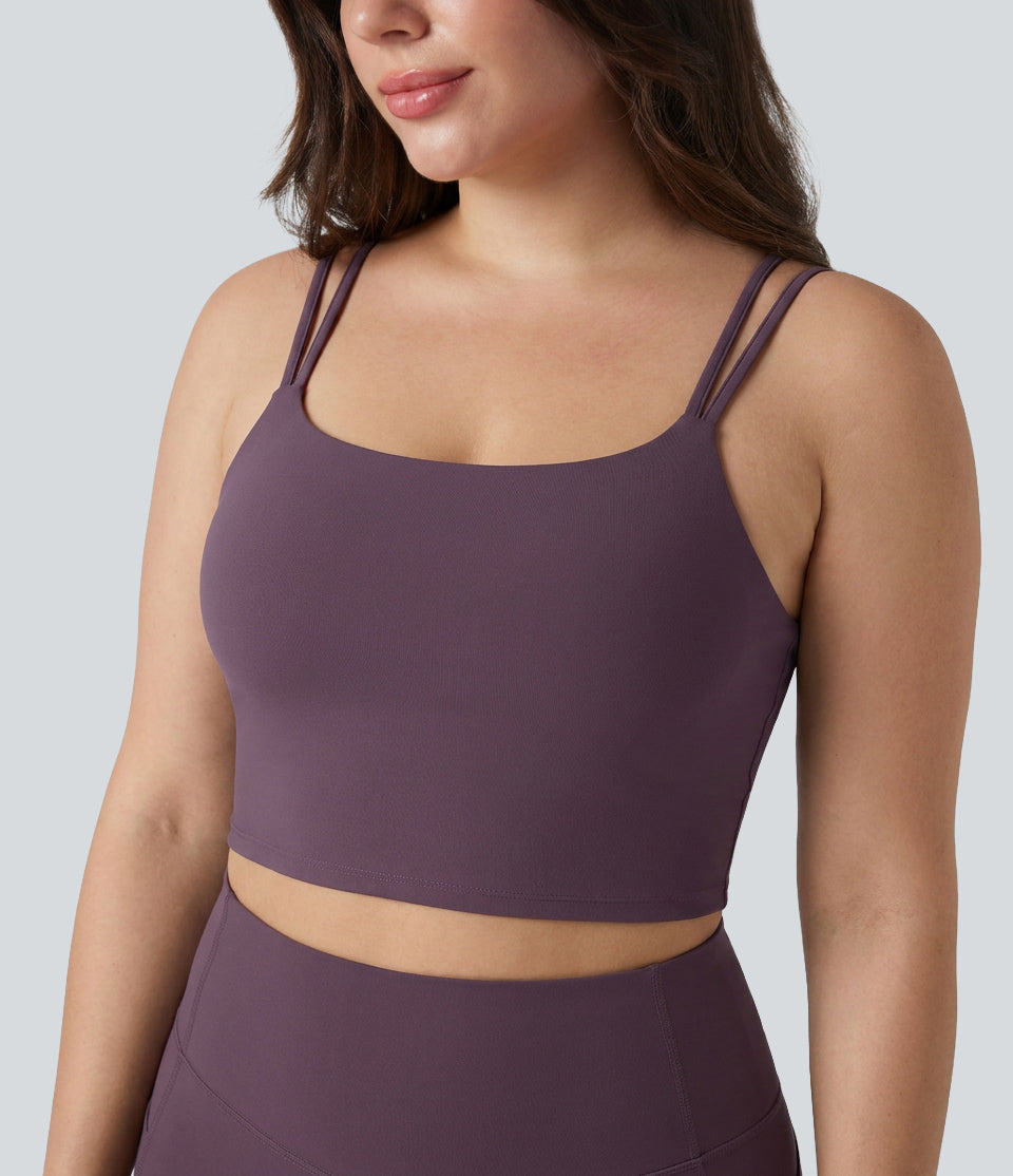 Plus Size Built-in Bra Double Straps Twisted Backless Cropped Yoga Tank Top — Night's Purple — view 5