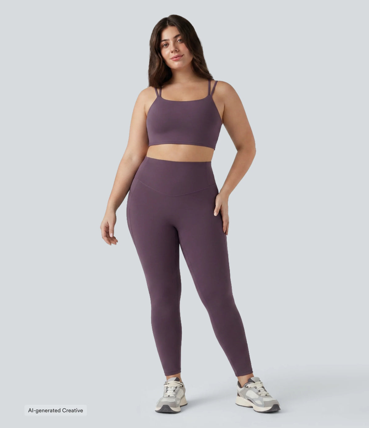 Plus Size Built-in Bra Double Straps Twisted Backless Cropped Yoga Tank Top — Night's Purple — view 6