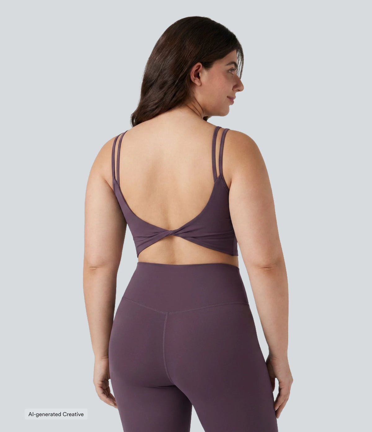 Plus Size Built-in Bra Double Straps Twisted Backless Cropped Yoga Tank Top — Night's Purple — view 4