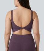 Plus Size Built-in Bra Double Straps Twisted Backless Cropped Yoga Tank Top — Night's Purple — view 1