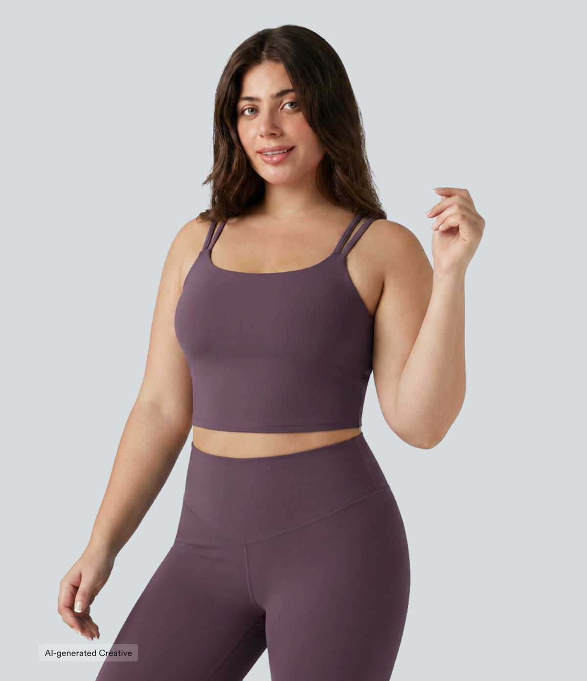 Plus Size Built-in Bra Double Straps Twisted Backless Cropped Yoga Tank Top — Night's Purple — view 3