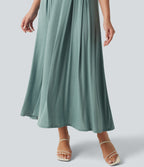 Ribbed Off Shoulder Tummy Control Midi Casual Flowy Dress — Clear Green — view 7
