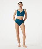Deep V Neck Built-in Bra Push-Up Bikini Top Swimsuit — Lyons Blue — view 7