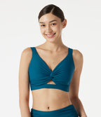 Deep V Neck Built-in Bra Push-Up Bikini Top Swimsuit — Lyons Blue — view 3