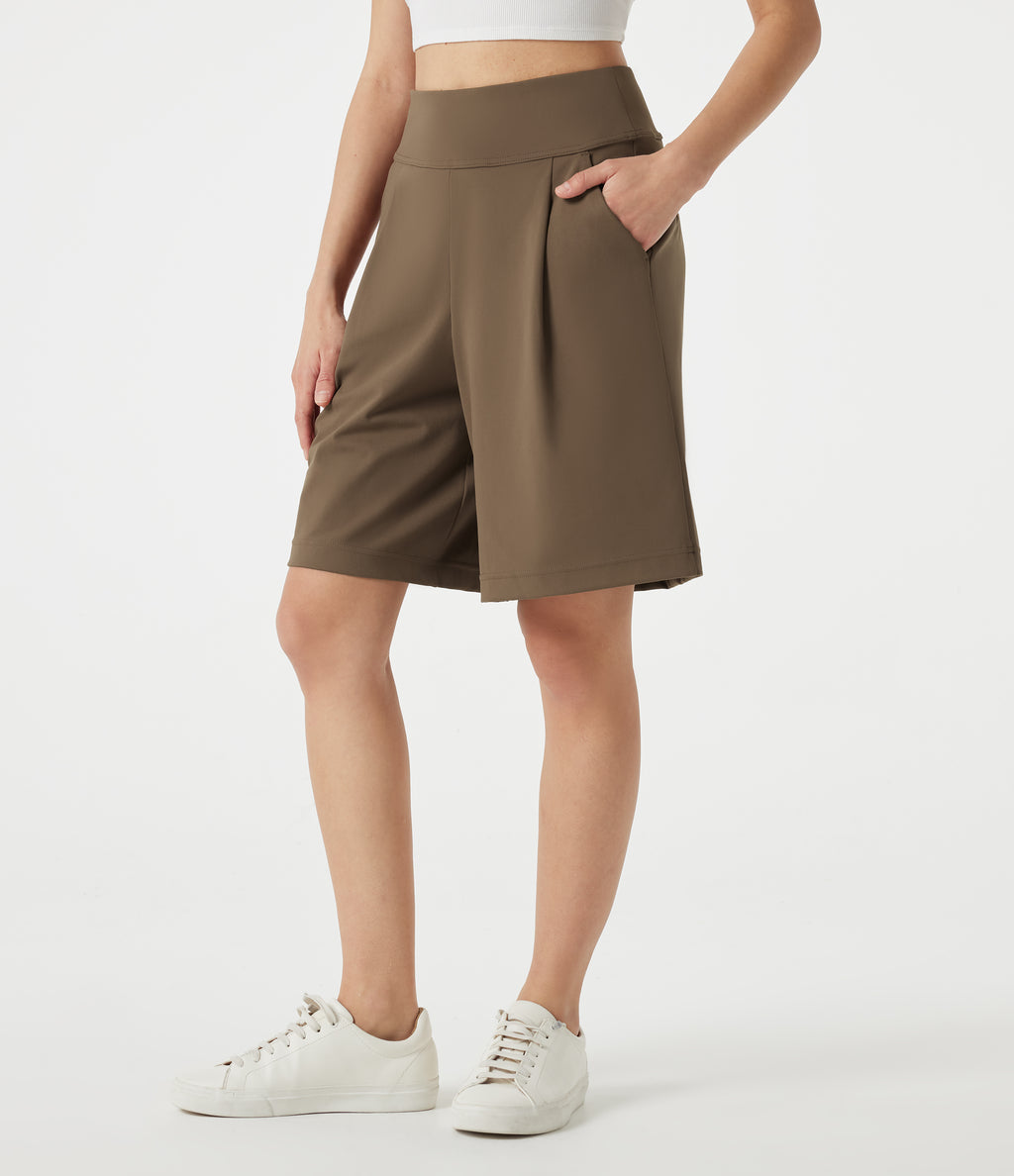 High Waisted Work Baggy Shorts 9'' with Pockets — Sepia — view 3
