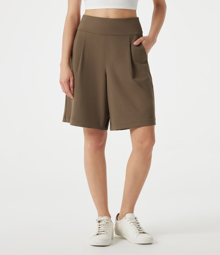 High Waisted Work Baggy Shorts 9'' with Pockets — Sepia — view 1