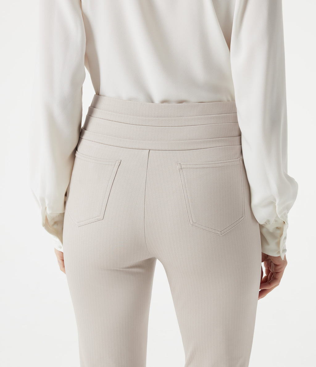 High Waisted Herringbone Work Trousers with Pockets — Earthy Brown — view 5