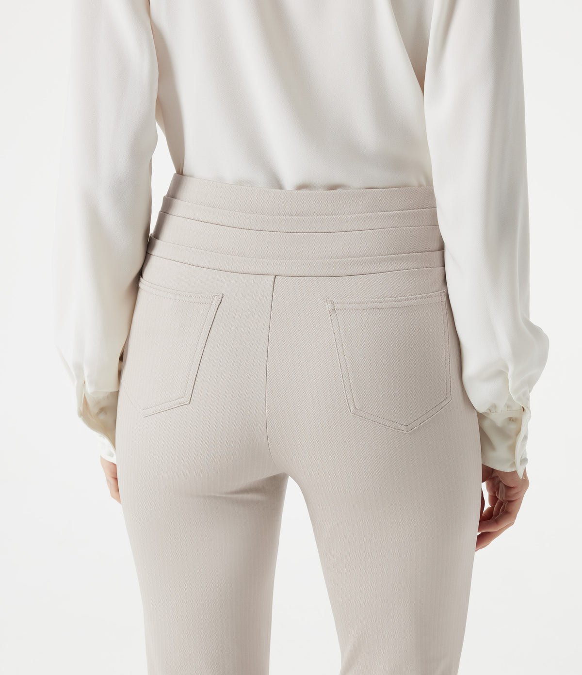 High Waisted Herringbone Work Trousers with Pockets — Earthy Brown — view 5