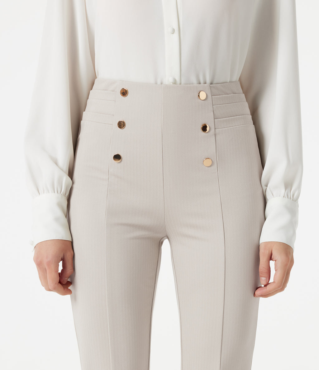 High Waisted Herringbone Work Trousers with Pockets — Earthy Brown — view 4