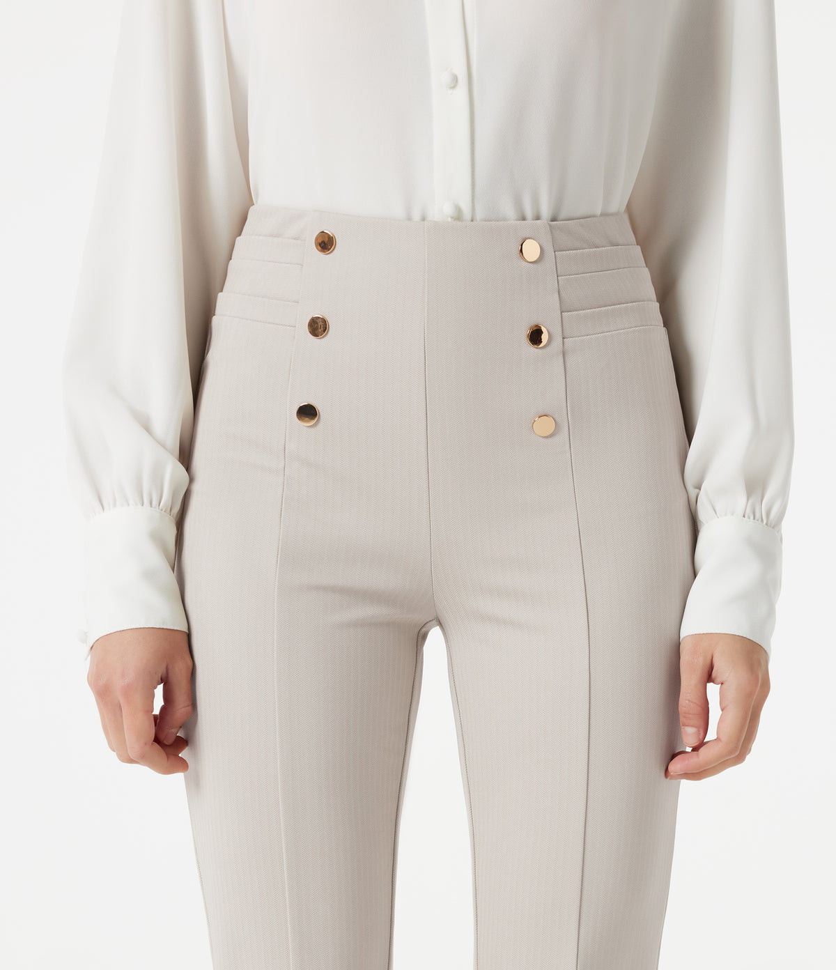 High Waisted Herringbone Work Trousers with Pockets — Earthy Brown — view 4