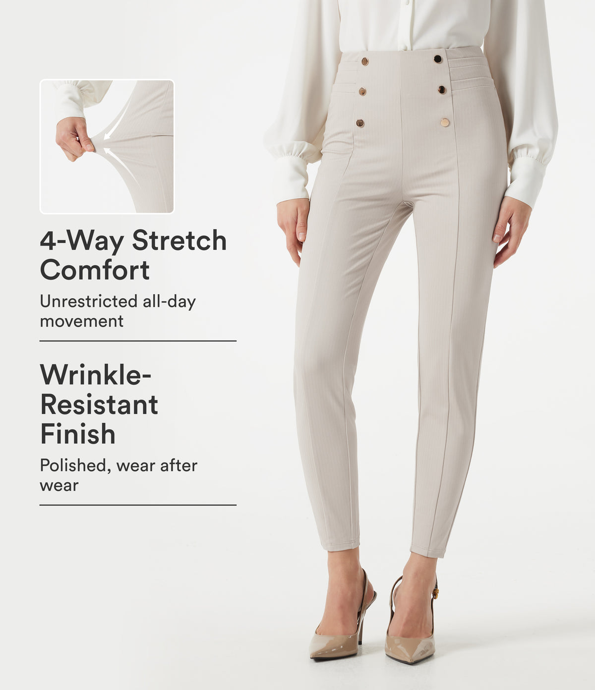 High Waisted Herringbone Work Trousers with Pockets — Earthy Brown — view 1