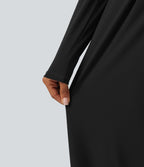 Long Sleeve Built-in Bra Wide Leg Jumpsuit with Pockets-Edition DD-F Cups — Black — view 7