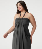 Plus Size Halter Tie Back Built-in Bra Maxi Dress with Pockets — Darl Gray Floral Yarn — view 4