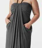 Plus Size Halter Tie Back Built-in Bra Maxi Dress with Pockets — Darl Gray Floral Yarn — view 6
