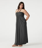 Plus Size Halter Tie Back Built-in Bra Maxi Dress with Pockets — Darl Gray Floral Yarn — view 3