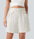High Waisted Casual Linen-Blend Shorts 6'' with Pockets — Whisper White — view 1