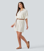 High Waisted Casual Linen-Blend Shorts 6'' with Pockets — Whisper White — view 6
