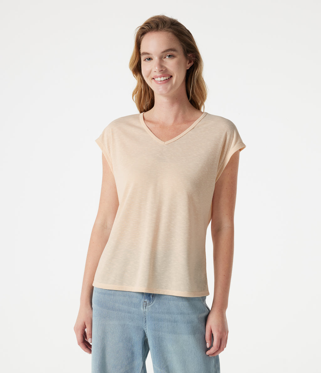 V Neck Short Sleeve Casual T-Shirt — Whisper White — view 1