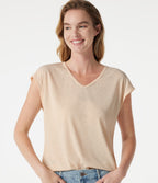 V Neck Short Sleeve Casual T-Shirt — Whisper White — view 4
