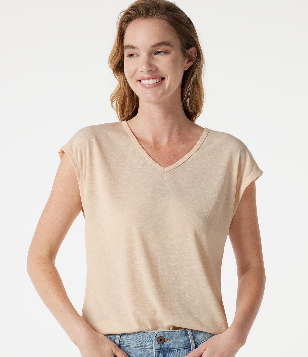 V Neck Short Sleeve Casual T-Shirt — Whisper White — view 4