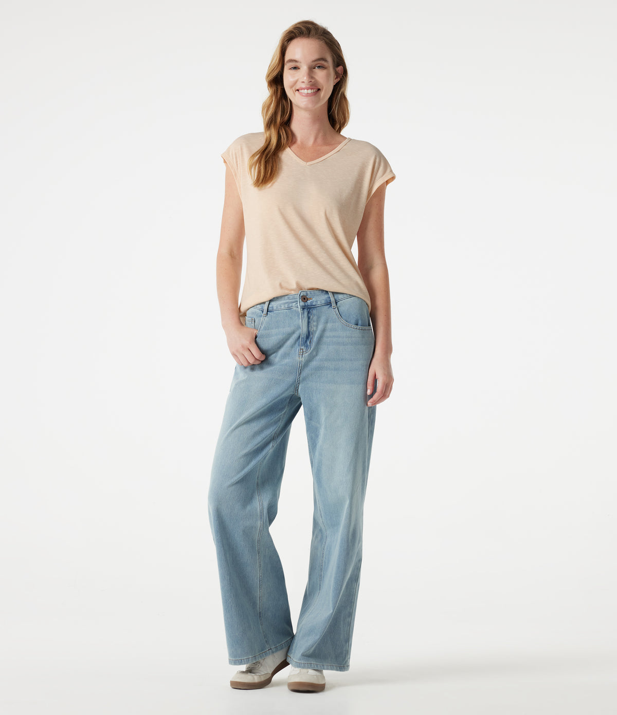 V Neck Short Sleeve Casual T-Shirt — Whisper White — view 7