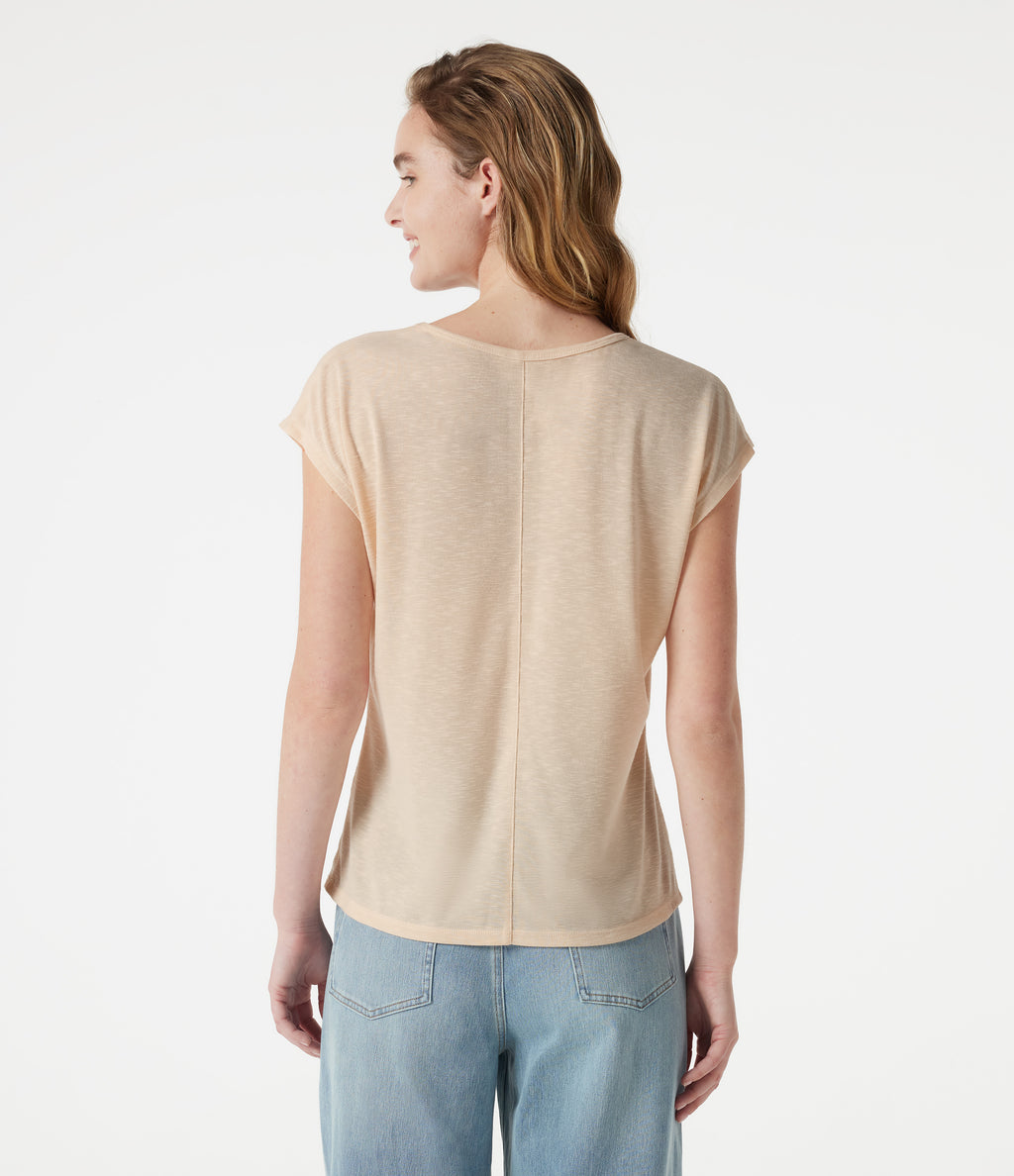 V Neck Short Sleeve Casual T-Shirt — Whisper White — view 2