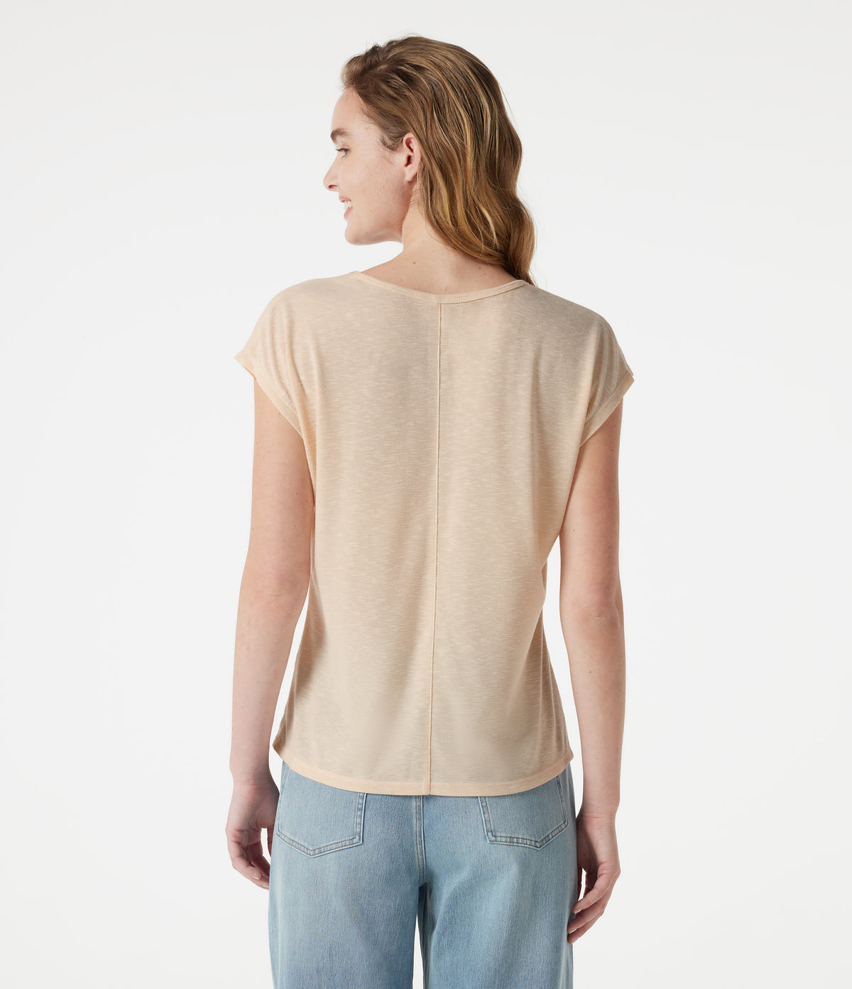 V Neck Short Sleeve Casual T-Shirt — Whisper White — view 2