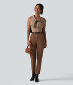 High Waisted Tapered Work Jeans with Pockets — Cliffside Brown — view 6