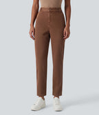 High Waisted Tapered Work Jeans with Pockets — Cliffside Brown — view 7