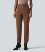 High Waisted Tapered Work Jeans with Pockets — Cliffside Brown — view 1