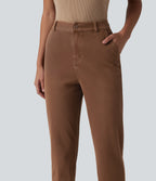 High Waisted Tapered Work Jeans with Pockets — Cliffside Brown — view 4
