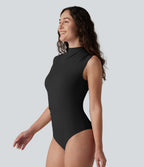 Mock Neck Ruched Sleeveless Casual Bodysuit — Tap Shoe — view 4