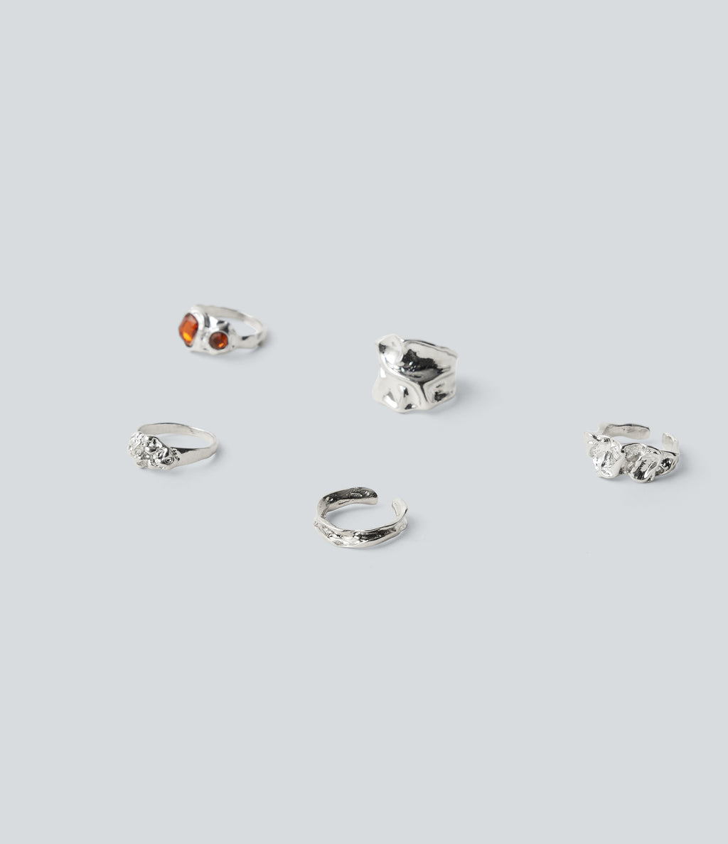 5-Pieces Alloy Rings Set — Silver — view 4