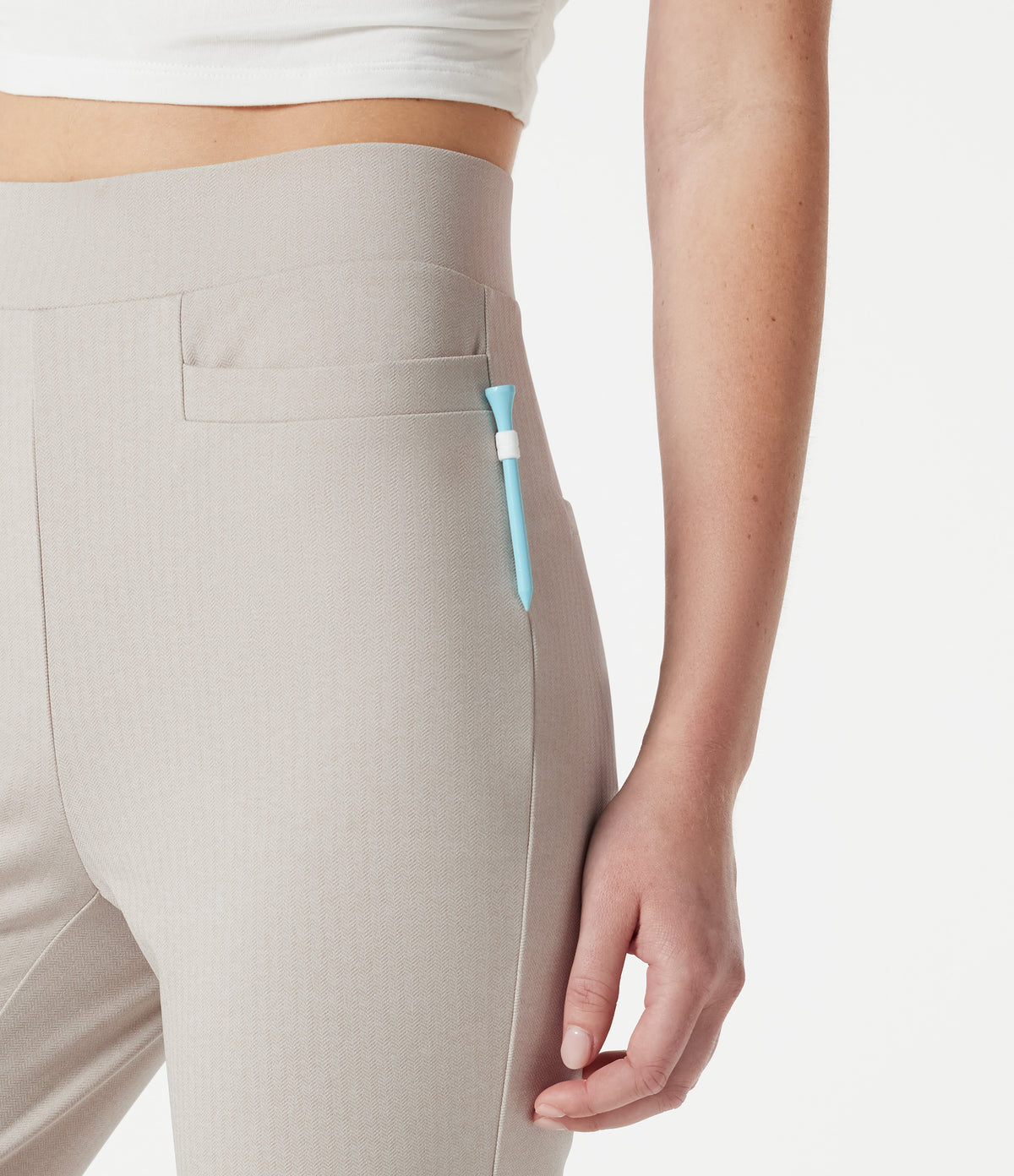 High-waisted Slim Herringbone Golf Capri Trousers with Pockets — Moonbeam — view 5