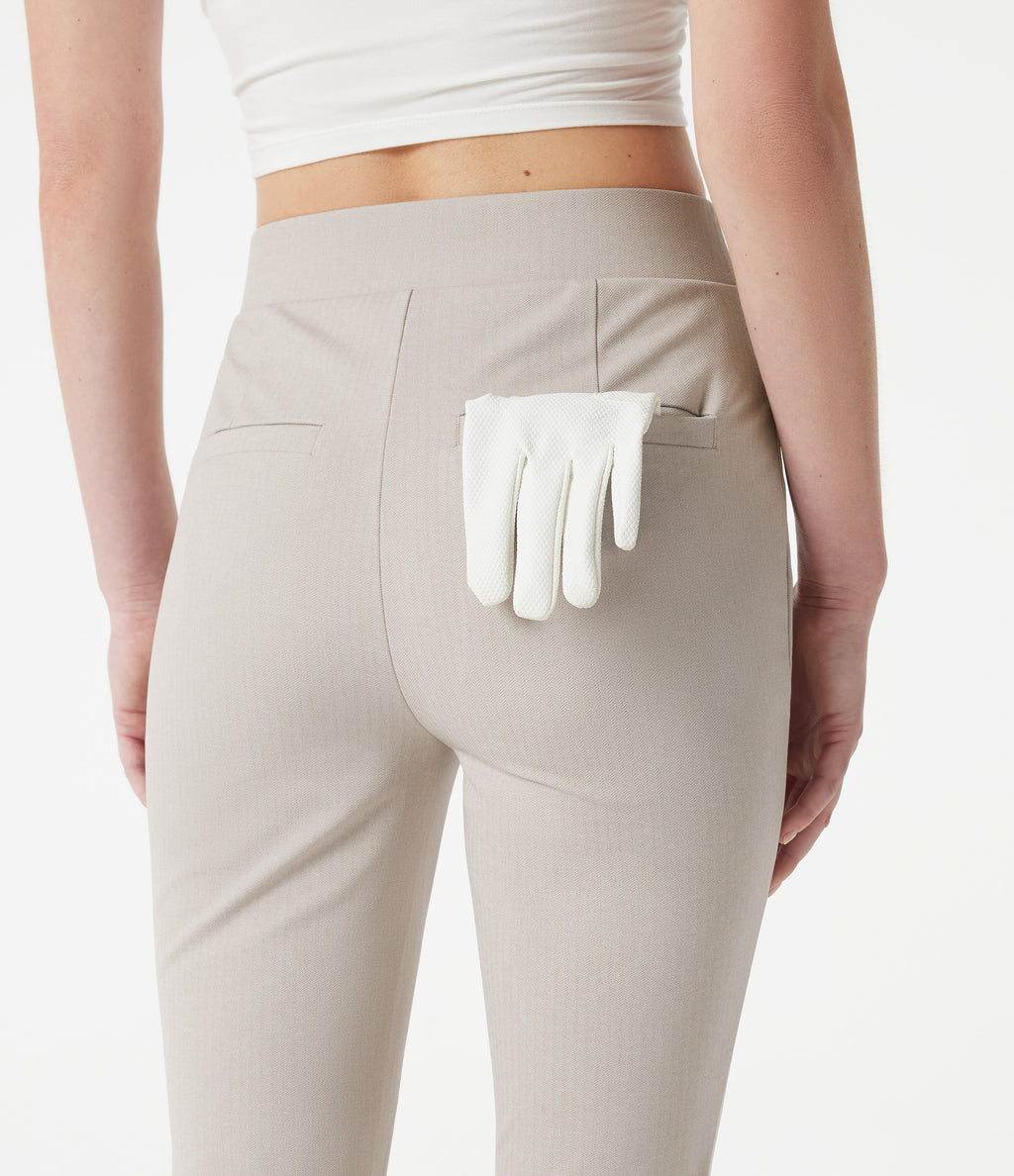 High-waisted Slim Herringbone Golf Capri Trousers with Pockets — Moonbeam — view 6