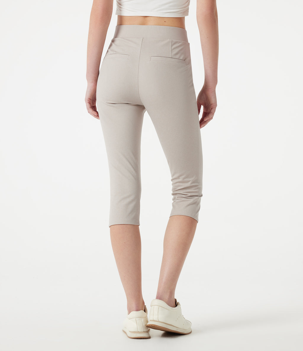 High-waisted Slim Herringbone Golf Capri Trousers with Pockets — Moonbeam — view 2