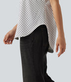 One Shoulder Short Sleeve Curved Hem High Low Built-in Bra Polka Dot Casual Top — Snow Dots — view 6