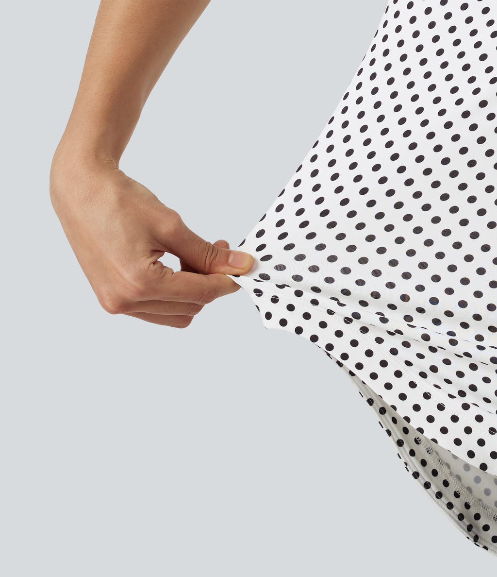 One Shoulder Short Sleeve Curved Hem High Low Built-in Bra Polka Dot Casual Top — Snow Dots — view 7