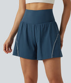 Airy Reflective High Waisted 2-in-1 InstantCool Yoga Shorts 5'' with Pockets — Majolica Blue — view 4