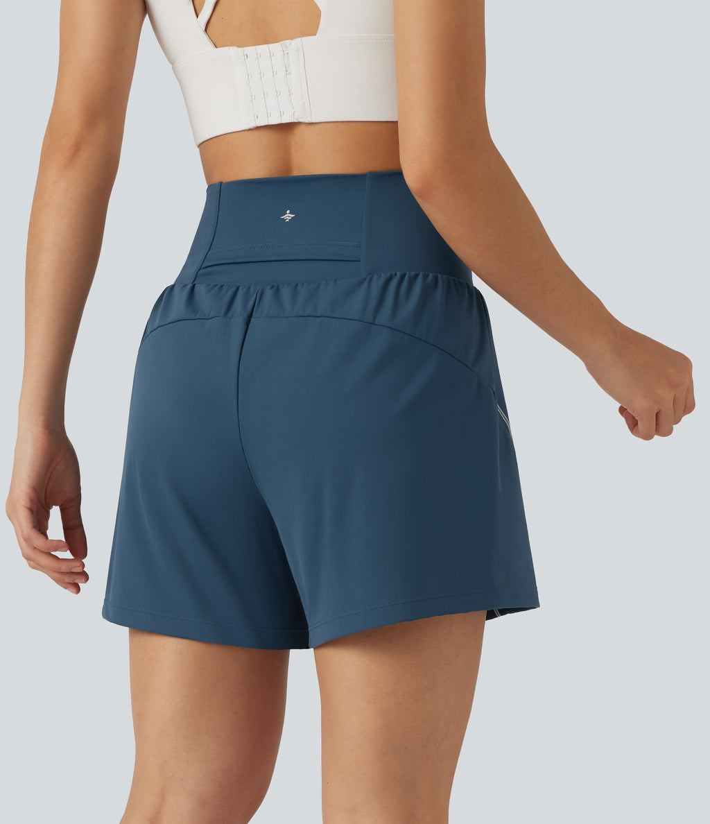 Airy Reflective High Waisted 2-in-1 InstantCool Yoga Shorts 5'' with Pockets — Majolica Blue — view 2