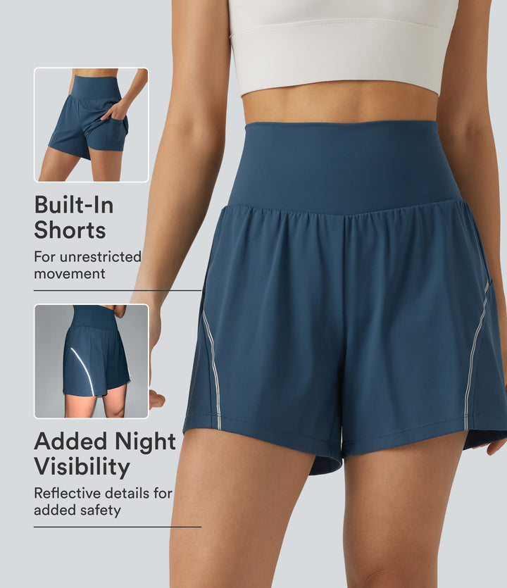 Airy Reflective High Waisted 2-in-1 InstantCool Yoga Shorts 5'' with Pockets — Majolica Blue — view 1