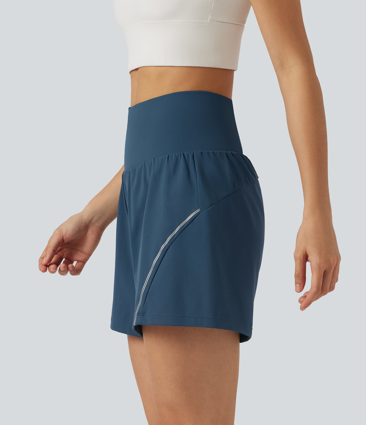 Airy Reflective High Waisted 2-in-1 InstantCool Yoga Shorts 5'' with Pockets — Majolica Blue — view 3