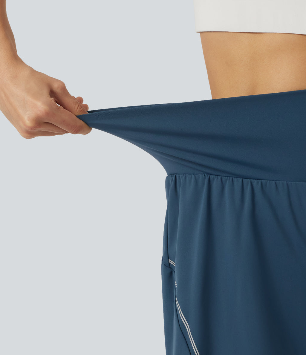 Airy Reflective High Waisted 2-in-1 InstantCool Yoga Shorts 5'' with Pockets — Majolica Blue — view 8