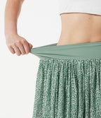 Mid Rise Leopard Mesh Mini 2-in-1 Workout Flowy Skirt with Pocket — Silver Green Leopard Print — view 5