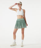 Mid Rise Leopard Mesh Mini 2-in-1 Workout Flowy Skirt with Pocket — Silver Green Leopard Print — view 8